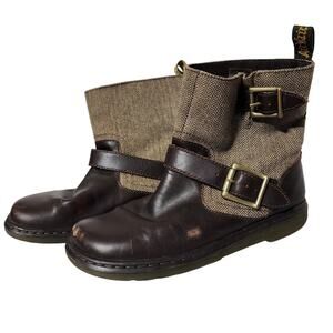 Dr. Martens Gayle Danio brown tweed herringbone moto boots women's size 9